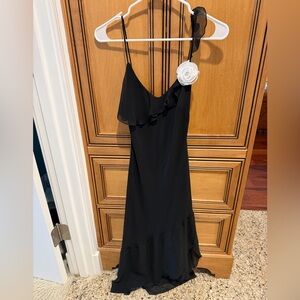 Aritzia Black Asymmetrical Dress with White Floral Detail